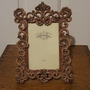 Belle Maison 4x6 Picture Frame Floral Romantic Design Rustic Brown Wood Look